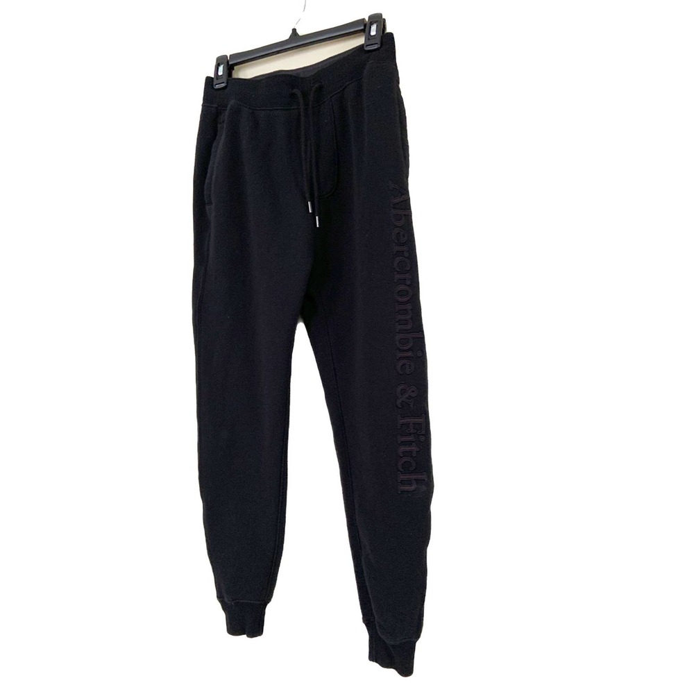 Abercrombie & Fitch Black on Black Spellout Elastic Ankle Joggers Sweatpants XS